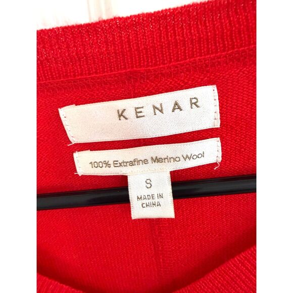 KENAR Superfine Merino Wool Womens Red V Neck Sweater SZ S - Picture 4 of 9